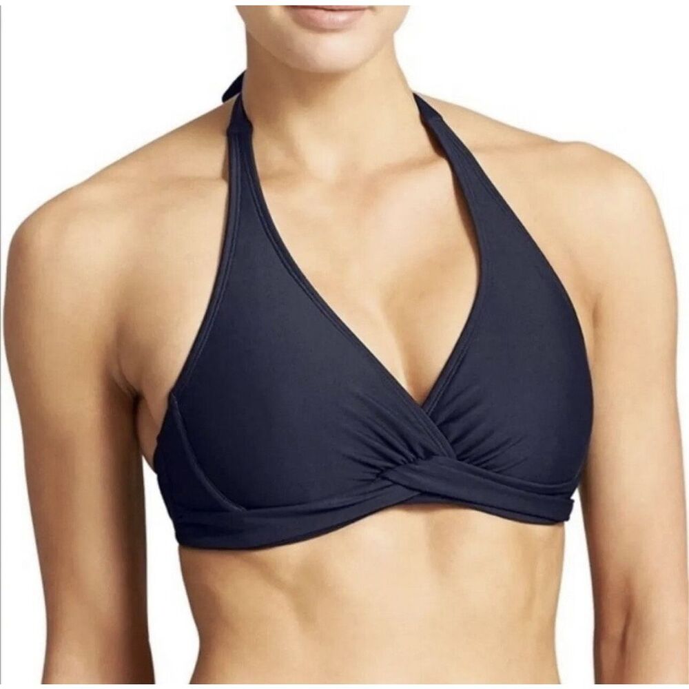 ATHLETA Women’s Black Tara Halter Bra-Sized Twist Bikini Top 34 B/C Style #96486